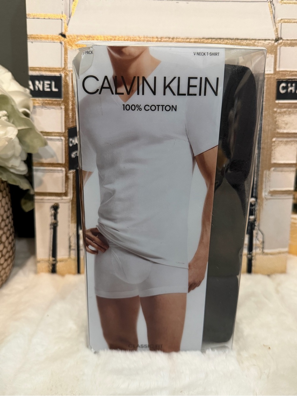 Calvin Klein White V-Neck T-Shirt & Black Briefs Set